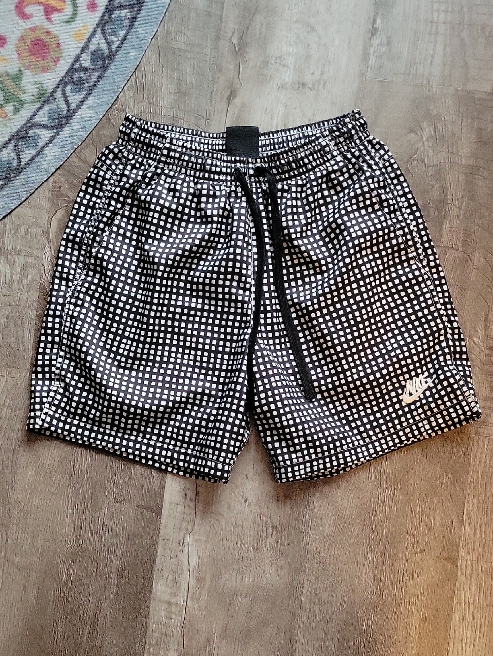 Nike Men’s Black and White Check Swim Shorts